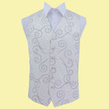 Silver Grey Mens Scroll Pattern Microfibre Wedding Vest Waistcoat 
