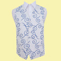 Silver Grey And Royal Blue Mens Scroll Pattern Microfibre Wedding Vest Waistcoat 