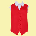 Scarlet Red Boys Plain Satin Wedding Vest Waistcoat 