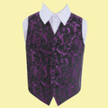 Black And Purple Boys Floral Pattern Microfibre Wedding Vest Waistcoat 