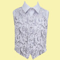 Silver Grey Boys Floral Pattern Microfibre Wedding Vest Waistcoat 