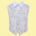 Silver Grey Boys Scroll Pattern Microfibre Wedding Vest Waistcoat 