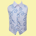 Silver And Royal Blue Boys Scroll Pattern Microfibre Wedding Vest Waistcoat 