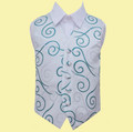 Silver Grey And Teal Green Boys Scroll Pattern Microfibre Wedding Vest Waistcoat 