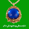 Thistle Sapphire Scotland Floral Emblem Antiqued Gold Plated Pendant