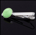 Lime Green Plain Satin Inlay Round Wedding Mens Tie Clip Set Of Two