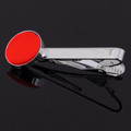 Scarlet Red Plain Satin Inlay Round Wedding Mens Tie Clip Set Of Two