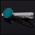 Teal Green Plain Satin Inlay Round Wedding Mens Tie Clip Set Of Two