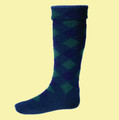 Navy Tartan Green Diced Wool Full Length Mens Kilt Hose Highland Socks