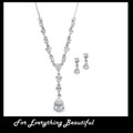 Pear Teardrop Cubic Zirconia Wedding Necklace Earrings Jewellery Bridal Set