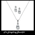 Pear Solitaire Teardrop Cubic Zirconia Wedding Necklace Earrings Bridal Set