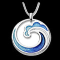 Oasis Enamel Wave Coastal Round Sterling Silver Pendant