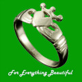 Claddagh Crown Heart Design Mens 9K White Gold Ring Size A-Q