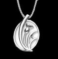 Scottish Thistle Floral Oval Open Medium Sterling Silver Pendant