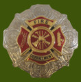 Fire Department Gilt Red Chrome Finish Stylish Pewter Plaid Brooch