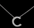 C Initial Letter Monogram Cubic Zirconia Crystal Sterling Silver Necklace 