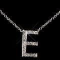 E Initial Letter Monogram Cubic Zirconia Crystal Sterling Silver Necklace 