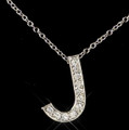 J Initial Letter Monogram Cubic Zirconia Crystal Sterling Silver Necklace 