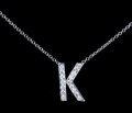 K Initial Letter Monogram Cubic Zirconia Crystal Sterling Silver Necklace 