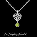 Green Peridot Drop Heart Celtic Trinity Knot Sterling Silver Pendant