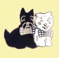 Black And White Scottish Dogs Enamel Badge Lapel Pin Set x 3