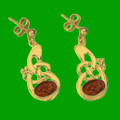 Celtic Knot Amber Drop 9K Yellow Gold Drop Earrings
