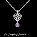 Purple Amethyst Drop Heart Celtic Trinity Knot Sterling Silver Pendant