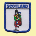Scotland Bagpiper White Shield Embroidered Cloth Patch Set x 3