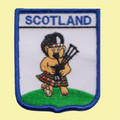 Scotland Teddy Bear Bagpiper White Shield Embroidered Cloth Patch Set x 3