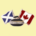 Saltire Canada Curling Crossed Country Flags Friendship Enamel Lapel Pin Set x 3