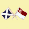 Saltire Singapore Crossed Country Flags Friendship Enamel Lapel Pin Set x 3