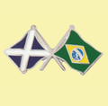 Saltire Brazil Crossed Country Flags Friendship Enamel Lapel Pin Set x 3