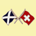 Saltire Switzerland Crossed Country Flags Friendship Enamel Lapel Pin Set x 3