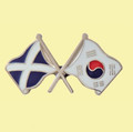 Saltire South Korea Crossed Country Flags Friendship Enamel Lapel Pin Set x 3