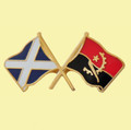 Saltire Angola Crossed Country Flags Friendship Enamel Lapel Pin Set x 3