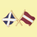 Saltire Latvia Crossed Country Flags Friendship Enamel Lapel Pin Set x 3
