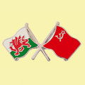 Wales Soviet Union Crossed Country Flags Friendship Enamel Lapel Pin Set x 3
