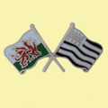 Wales Brittany Crossed Country Flags Friendship Enamel Lapel Pin Set x 3