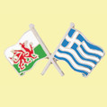 Wales Greece Crossed Country Flags Friendship Enamel Lapel Pin Set x 3