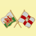 Wales Ulster Crossed Country Flags Friendship Enamel Lapel Pin Set x 3