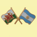 Wales Argentina Crossed Country Flags Friendship Enamel Lapel Pin Set x 3