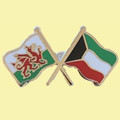 Wales Kuwait Crossed Country Flags Friendship Enamel Lapel Pin Set x 3