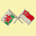 Wales Singapore Crossed Country Flags Friendship Enamel Lapel Pin Set x 3