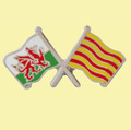 Wales Catalonia Crossed Country Flags Friendship Enamel Lapel Pin Set x 3