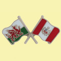 Wales Peru Crossed Country Flags Friendship Enamel Lapel Pin Set x 3