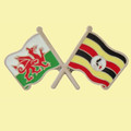 Wales Uganda Crossed Country Flags Friendship Enamel Lapel Pin Set x 3