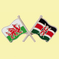 Wales Kenya Crossed Country Flags Friendship Enamel Lapel Pin Set x 3