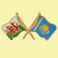 Wales Kazakhstan Crossed Country Flags Friendship Enamel Lapel Pin Set x 3