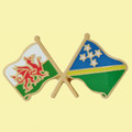 Wales Solomon Islands Crossed Country Flags Friendship Enamel Lapel Pin Set x 3