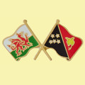 Wales Papua New Guinea Crossed Country Flags Friendship Enamel Lapel Pin Set x 3